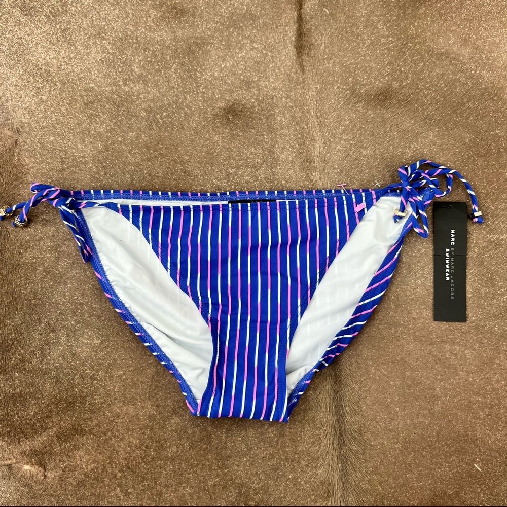 Marc by Marc Jacobs Striped Tie Logo Hardware Bikini Bottom